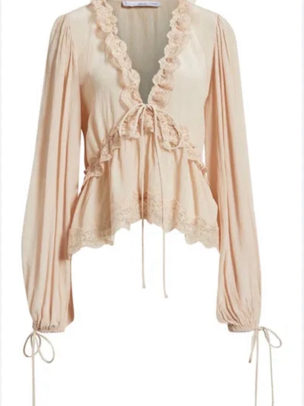 Mango Blush Lace-Trim Tie-Front Blouse